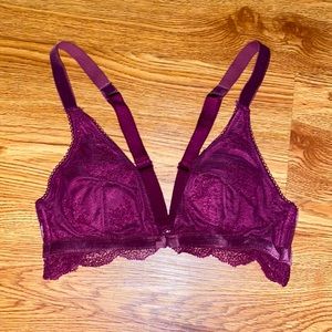 XS Plum Victorias Secret front closing bralette with removable cups